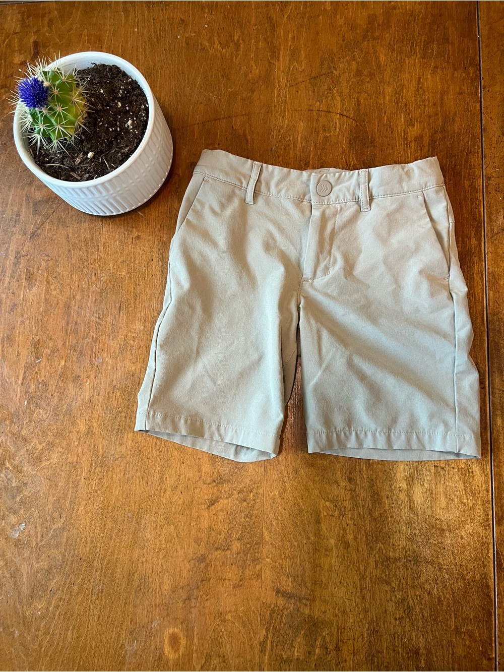 Boys Khaki Shorts Size 7 All In Motion Uniform Stretch Flat Front